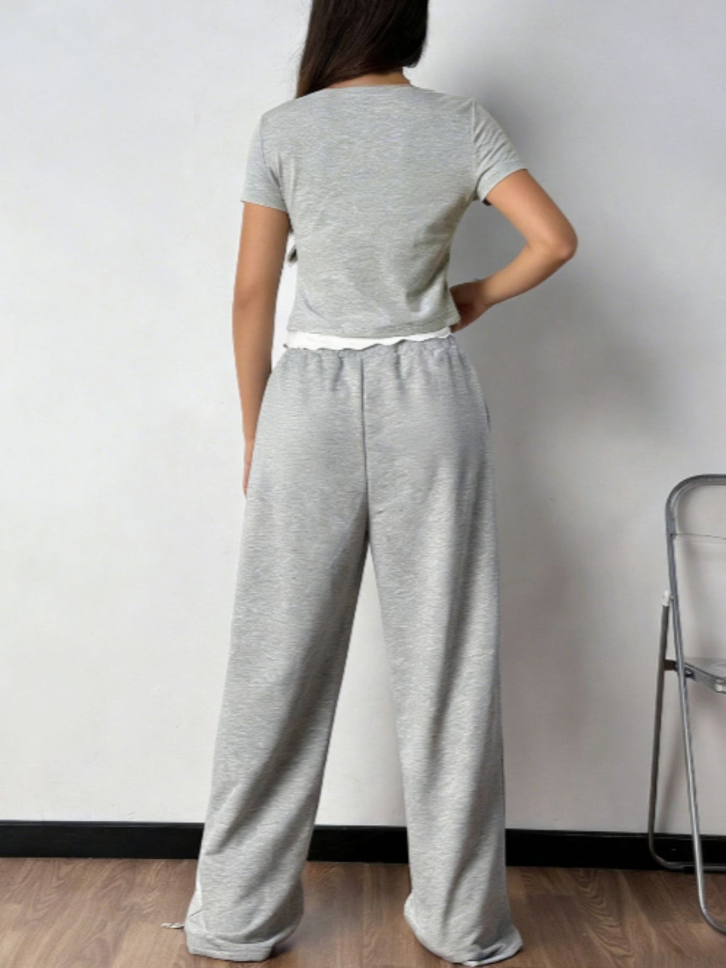 Tie Front Short Sleeve Top and Pants Set