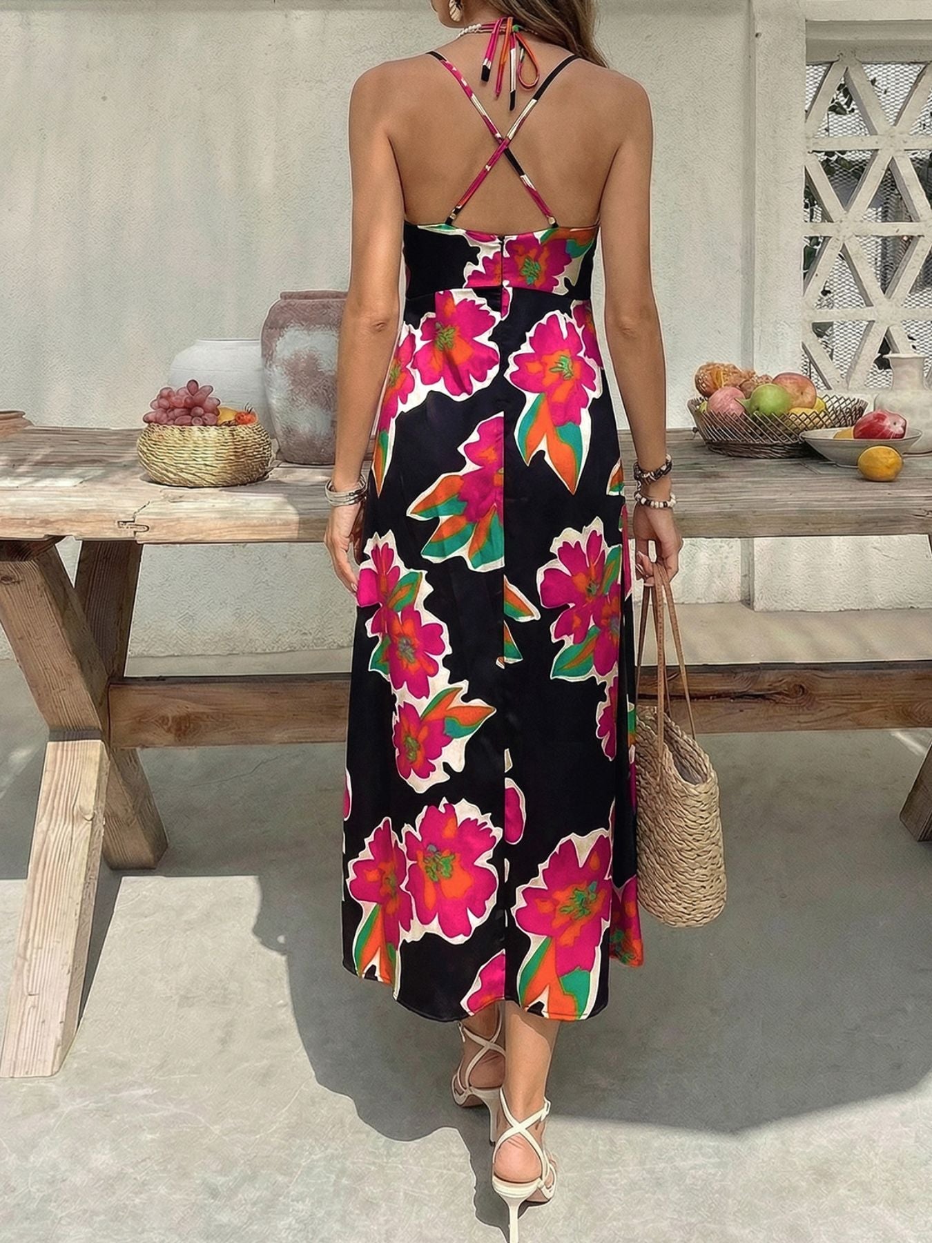 Floral Print Spaghetti Strap Midi Dress