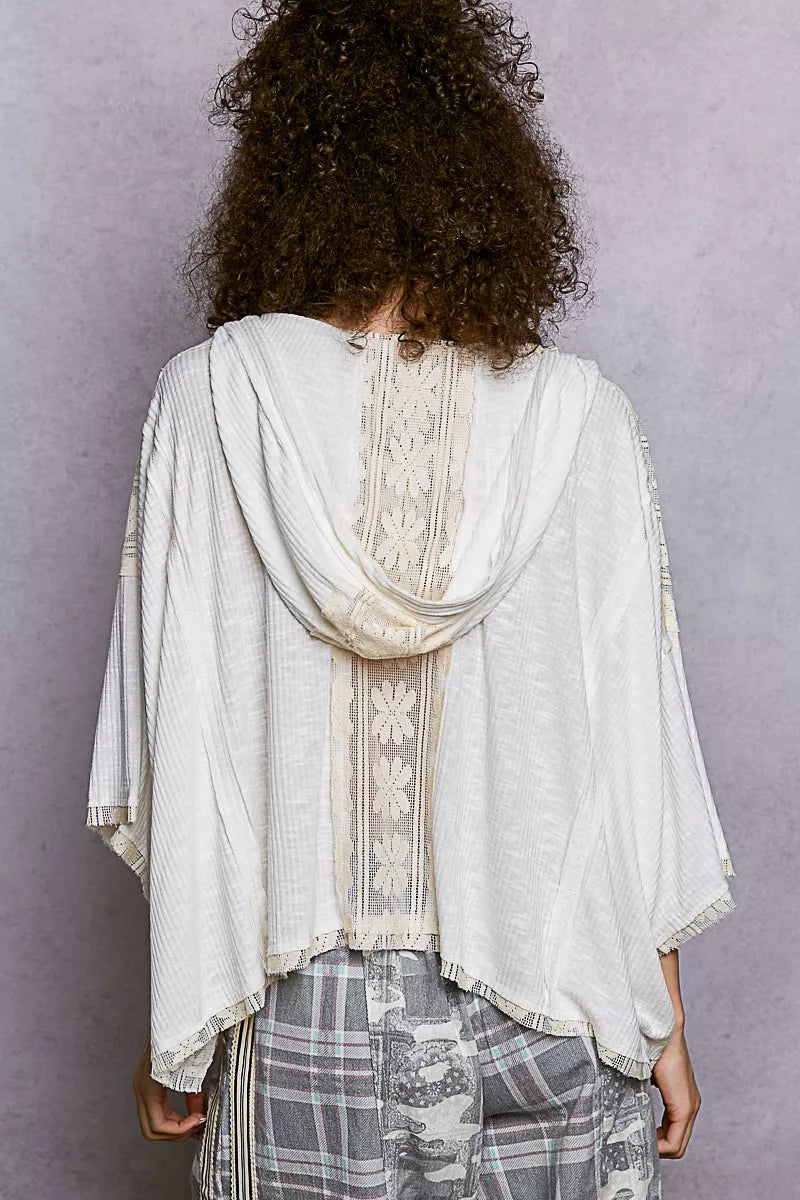POL Short Sleeve Hoodie Top with Lace Detail