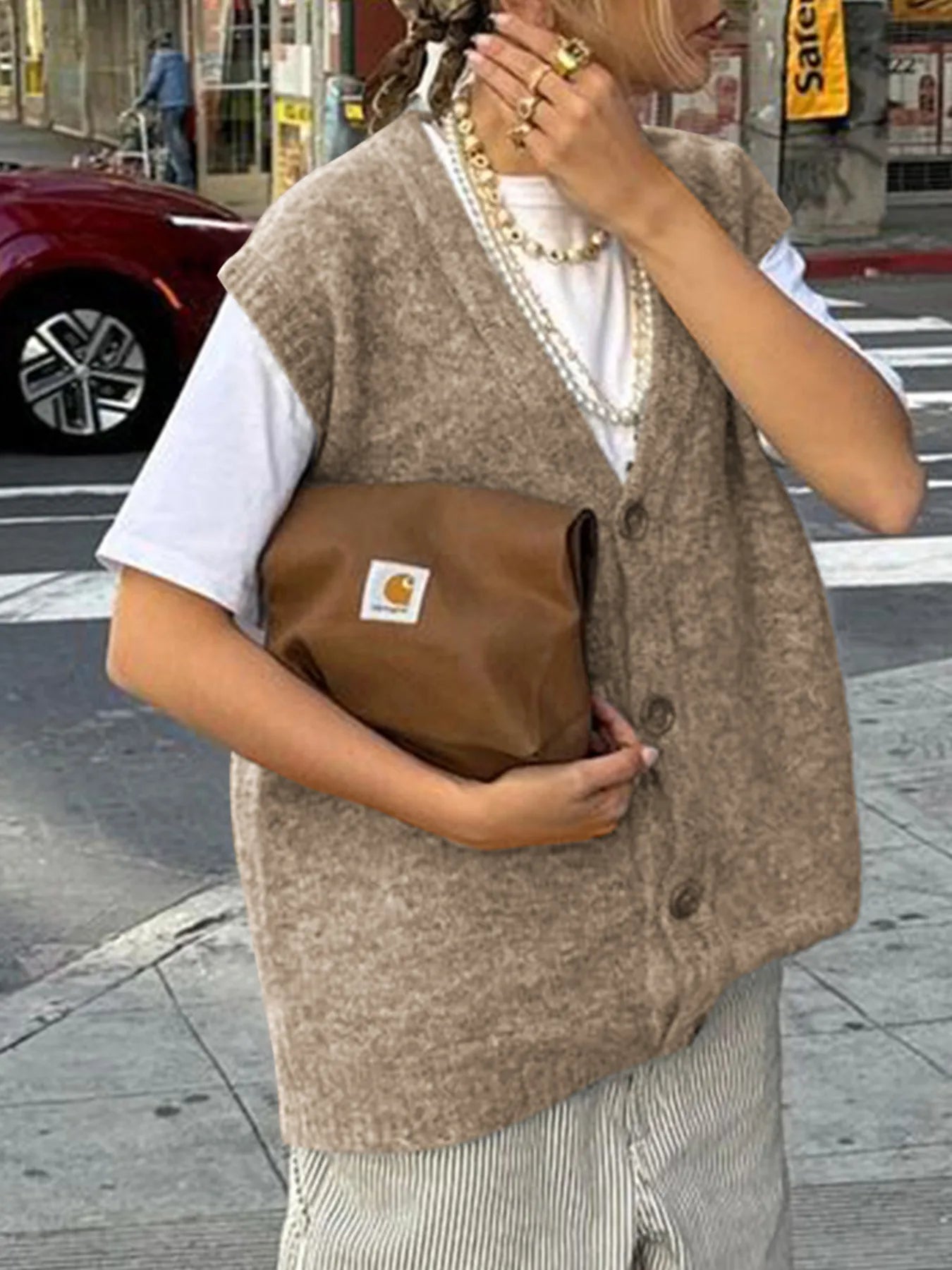 Button-Front Sweater Vest