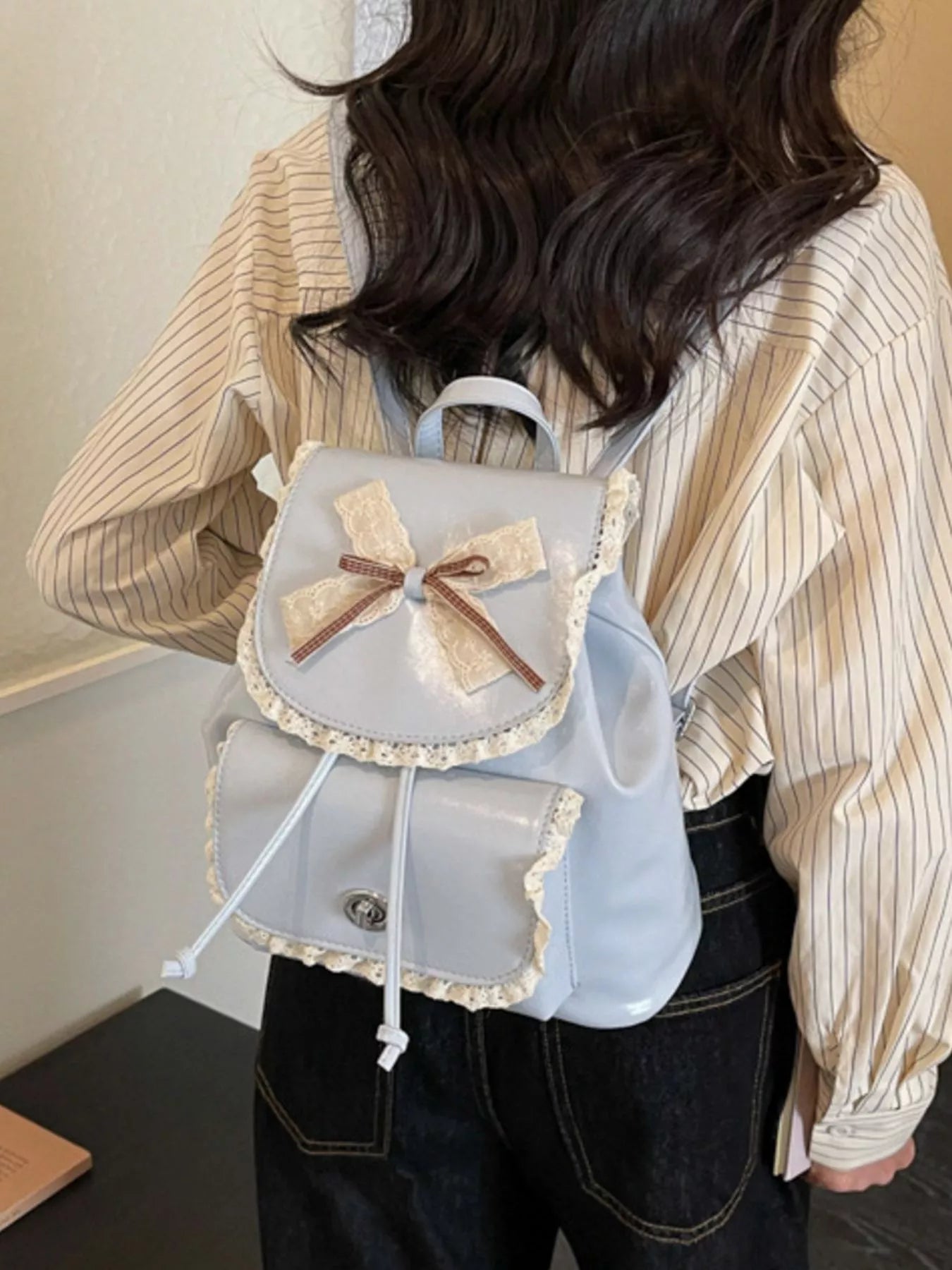 Lace Bowknot Decor Backpack Bag