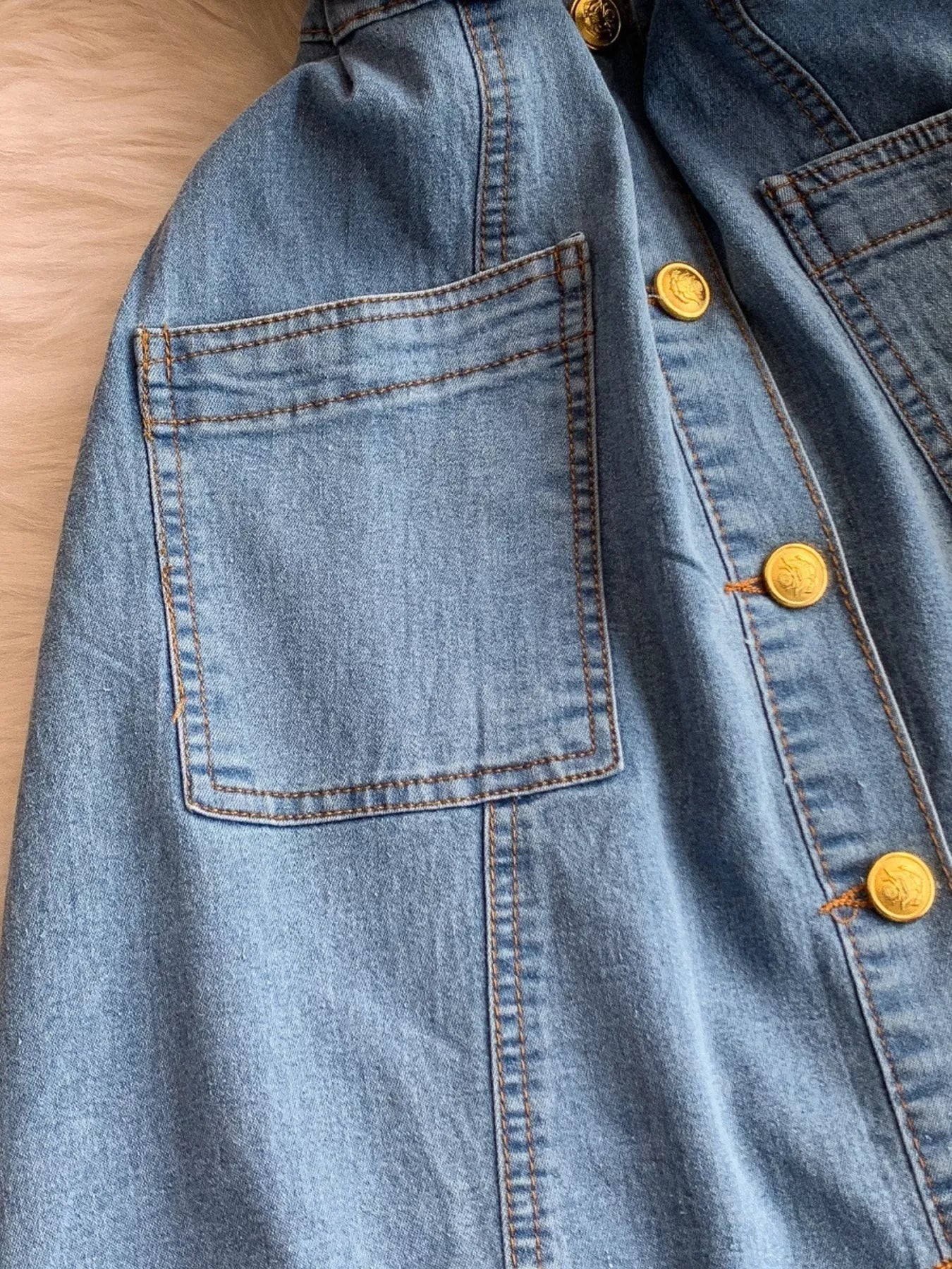 Button Front Short Sleeve Denim Dress