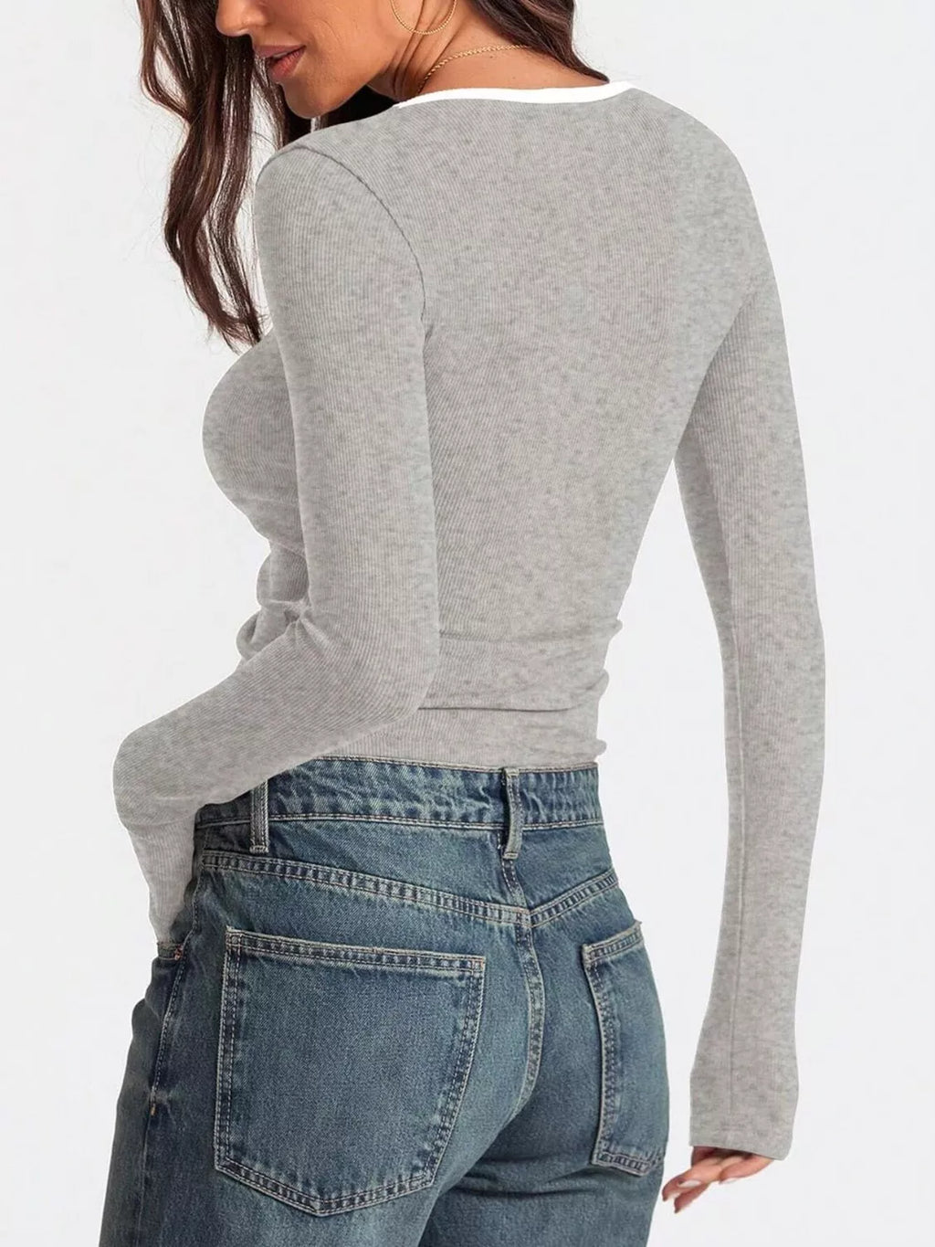 Contrast Trim Long Sleeve Top