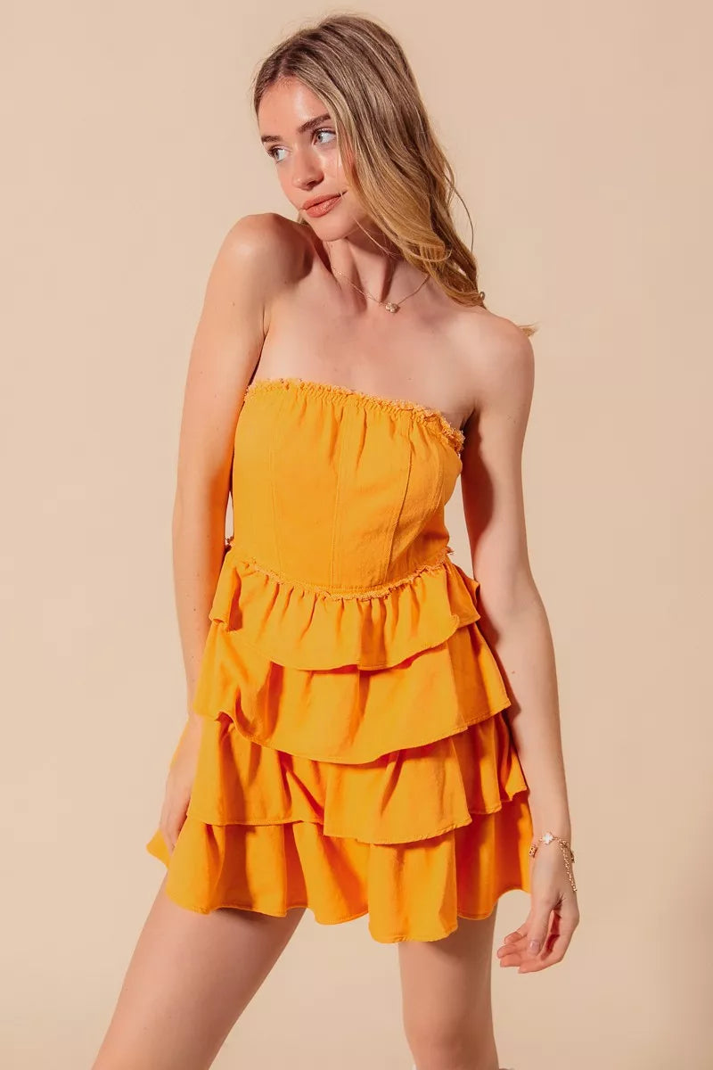 SO ME Strapless Ruffle Layered Game Day Cheer Up Dress