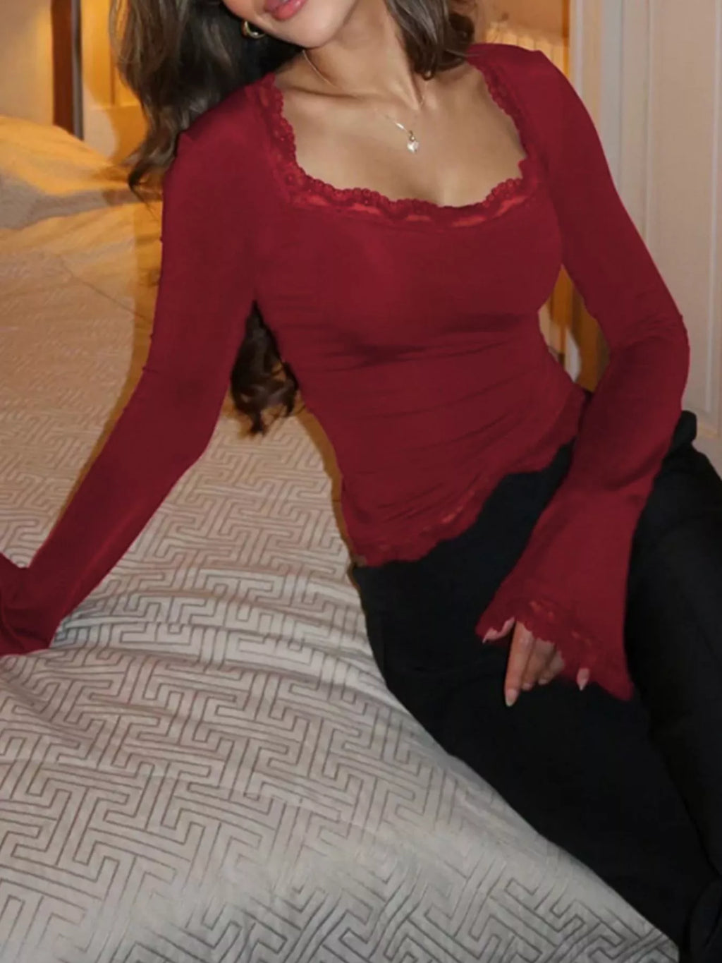 Lace Trim Long Sleeve T-Shirt