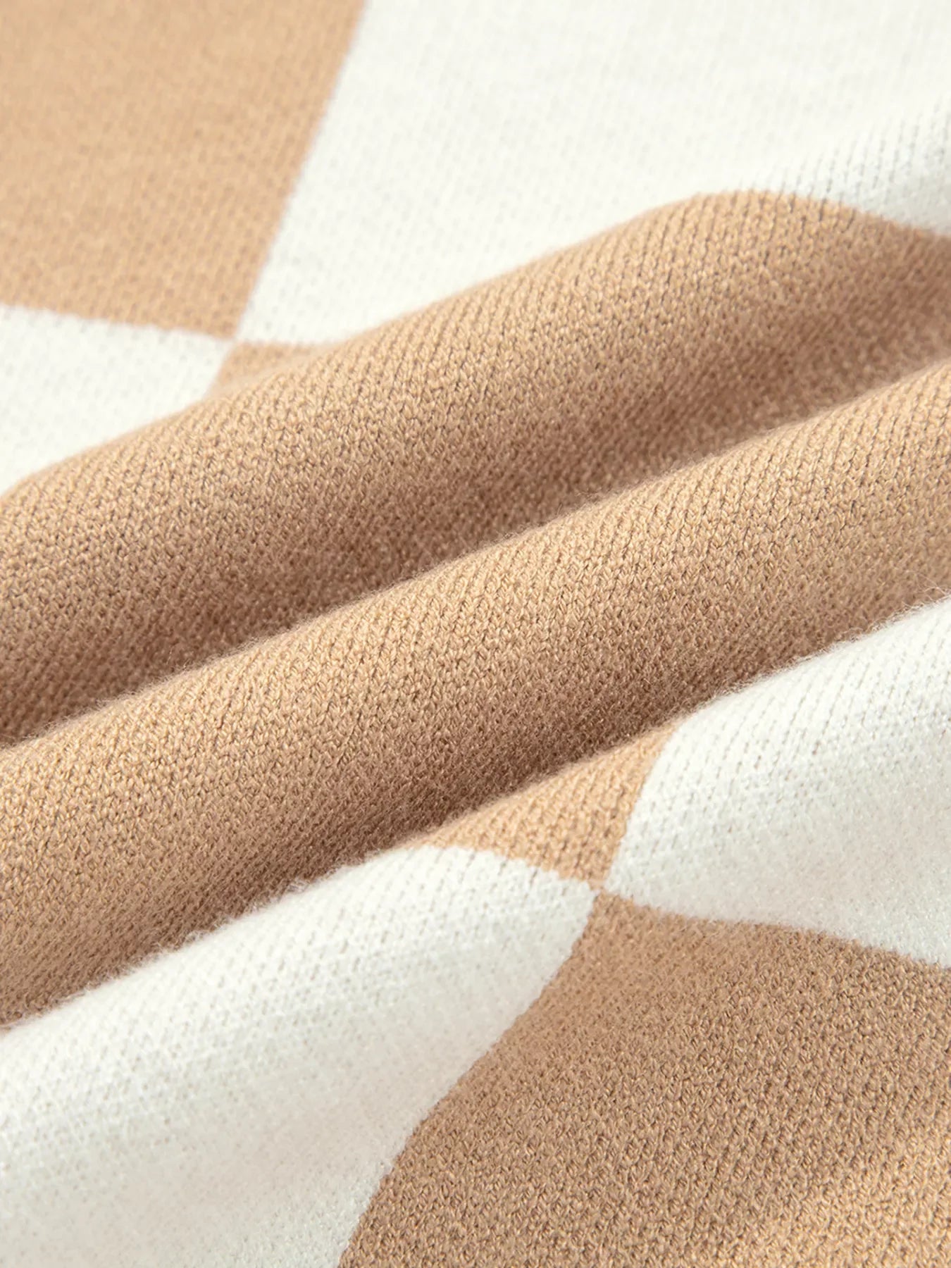 Checkered Pattern Loose Drop Shoulder Half Sleeve Sweater