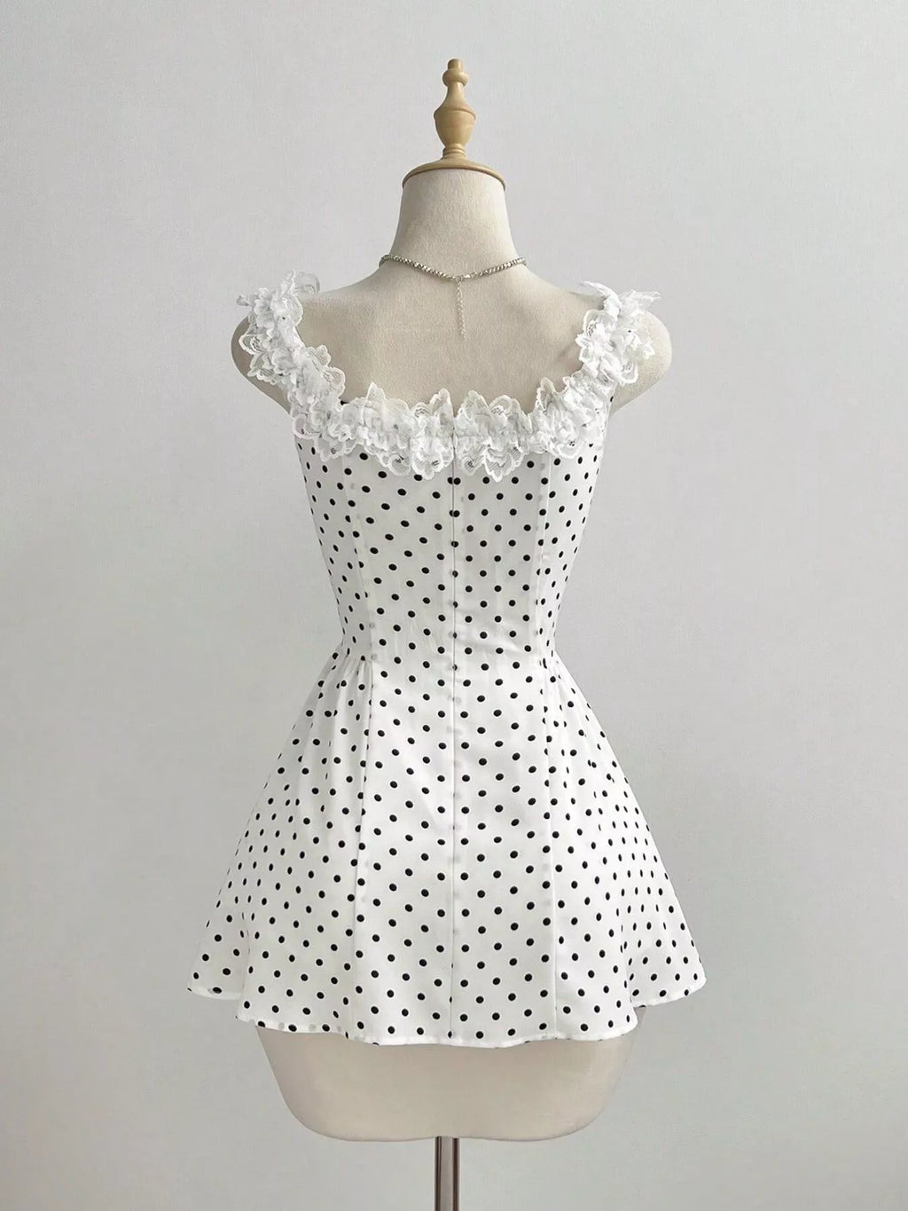 Polka Dot Lace Trim Mini Dress
