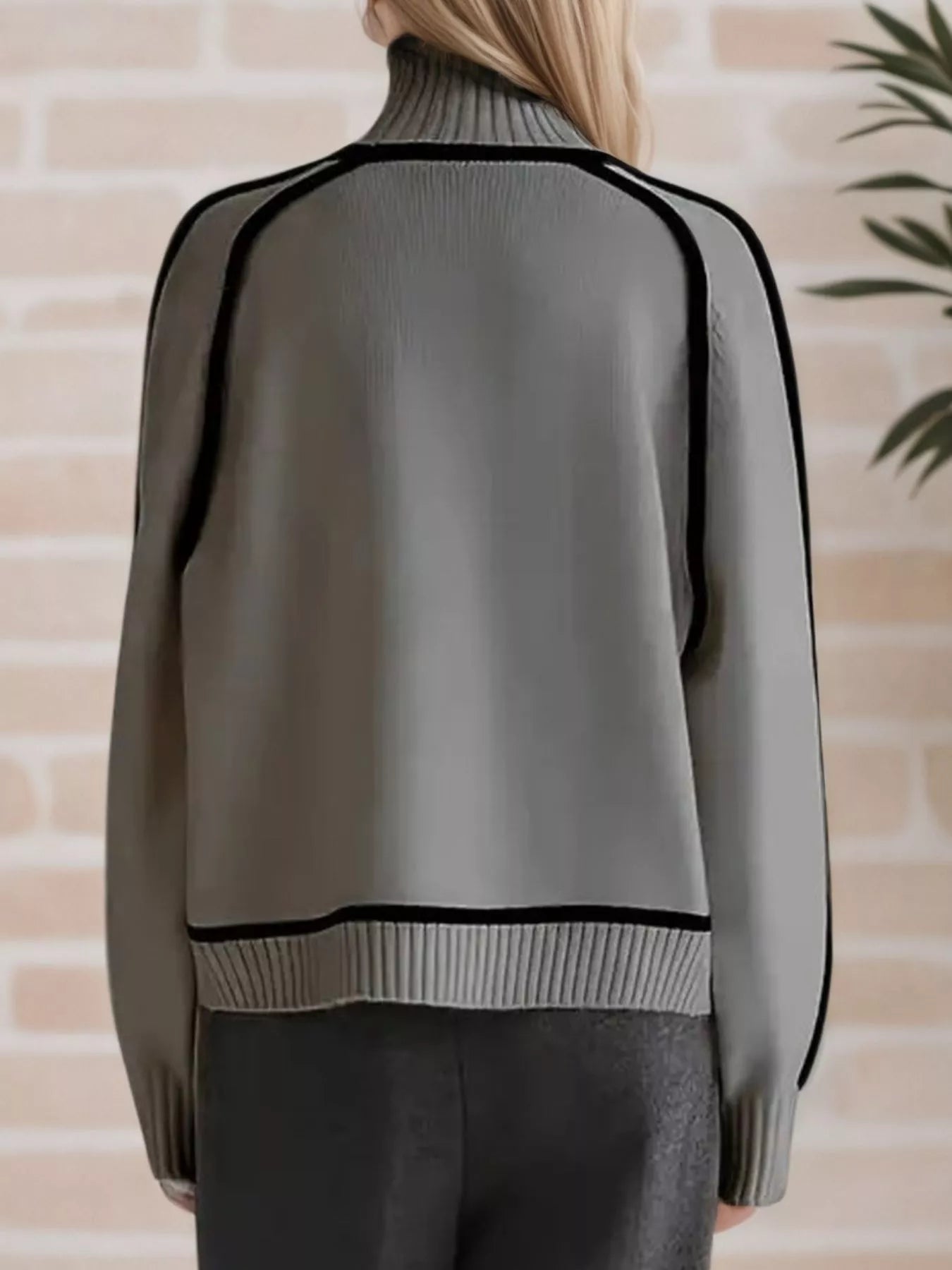 Contrast Trim Turtleneck Sweater