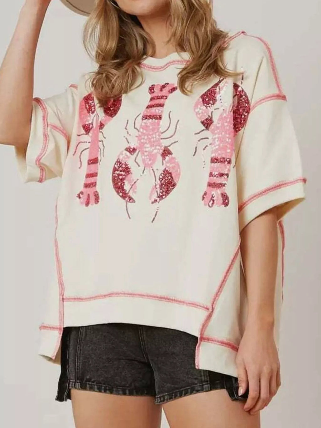 Sequin Lobster Half Sleeve T-Shirt
