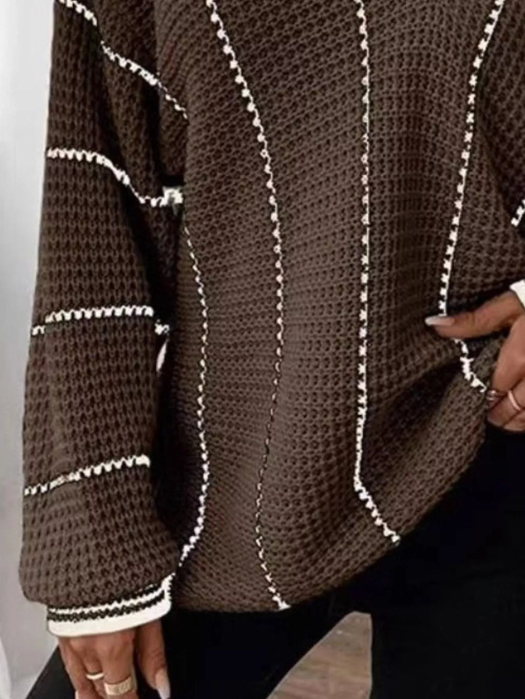 Full Size V-Neck Textured Knit Sweater Plus Size