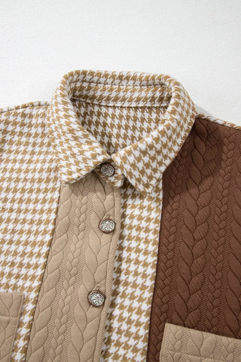 Button Down  Houndstooth Color Block Shacket