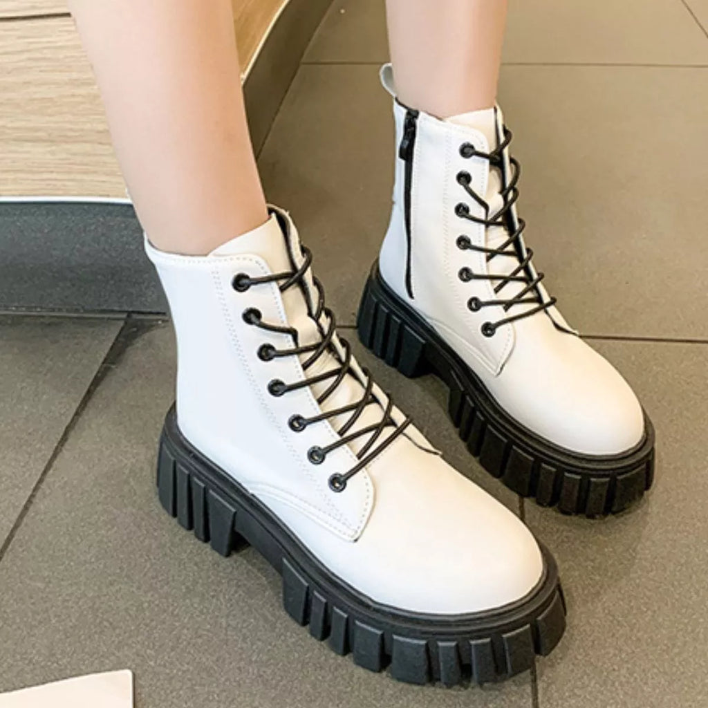 Round Toe Lace-Up Chunky Boots