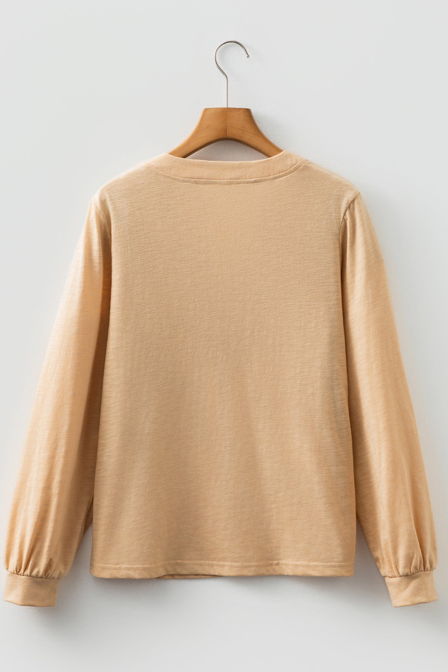 Solid V-Neck Button Long Sleeve Top