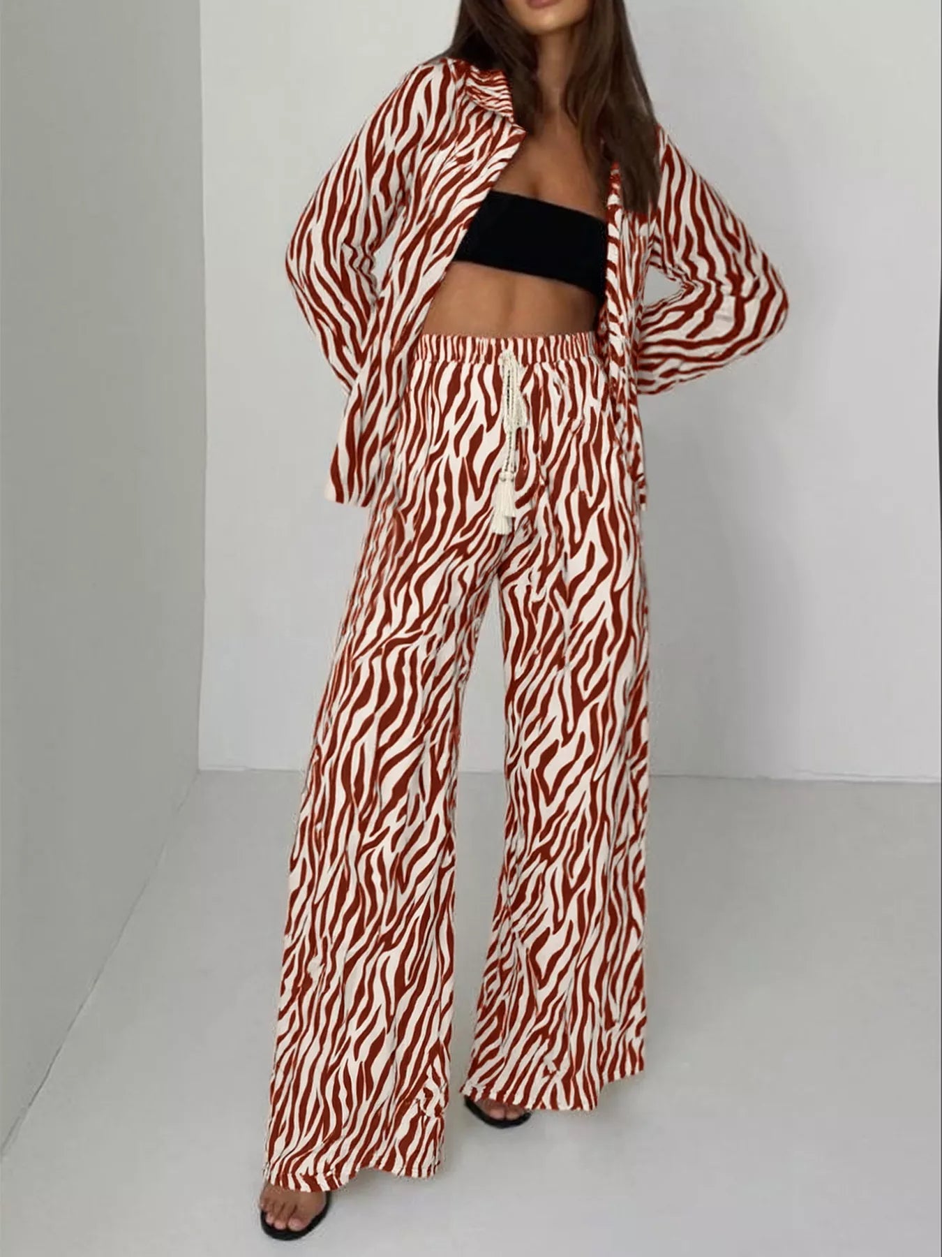 Zebra Print Relaxed Fit Top and Pants Two-Piece Set