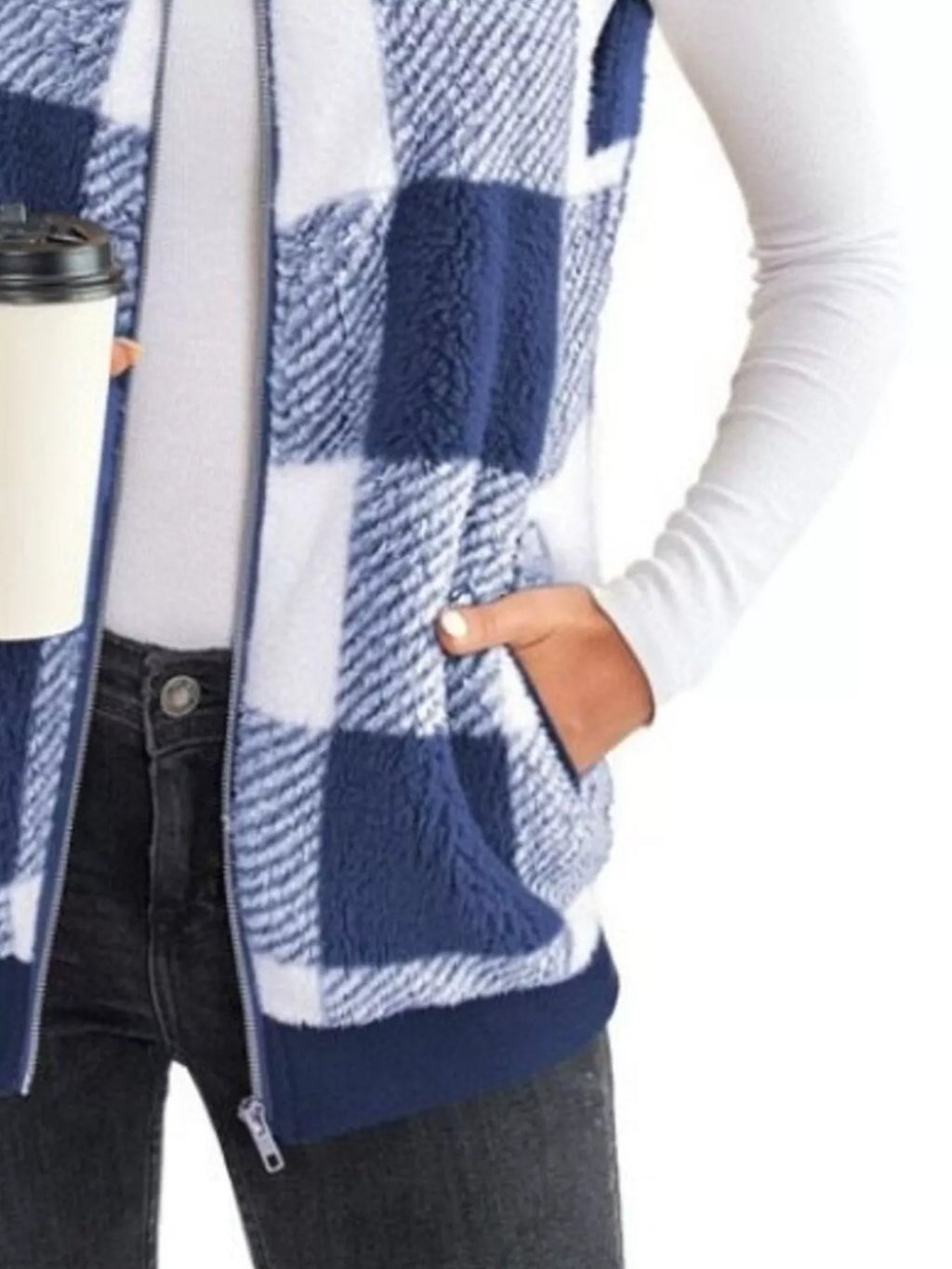 Full Size Color Block Zip Up Vest Coat Plus Size