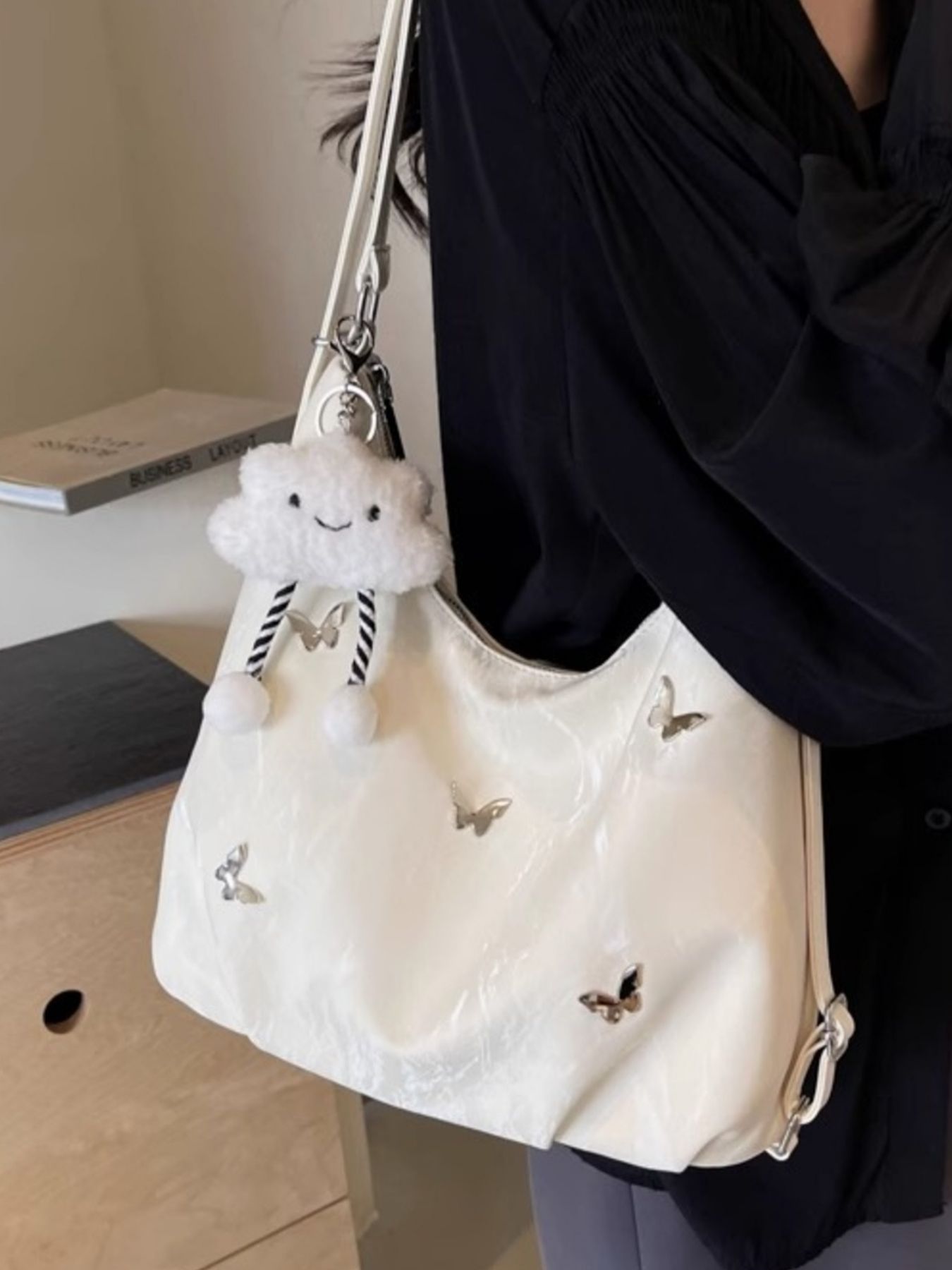 Convertible Cloud Charm Decor Shoulder Bag