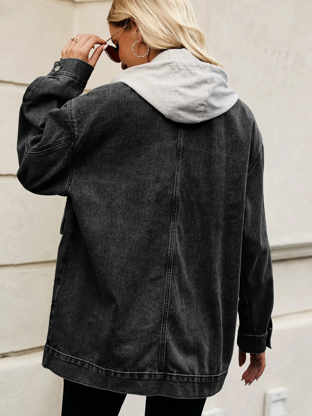 Oversized Button Up Denim Jacket with Hood