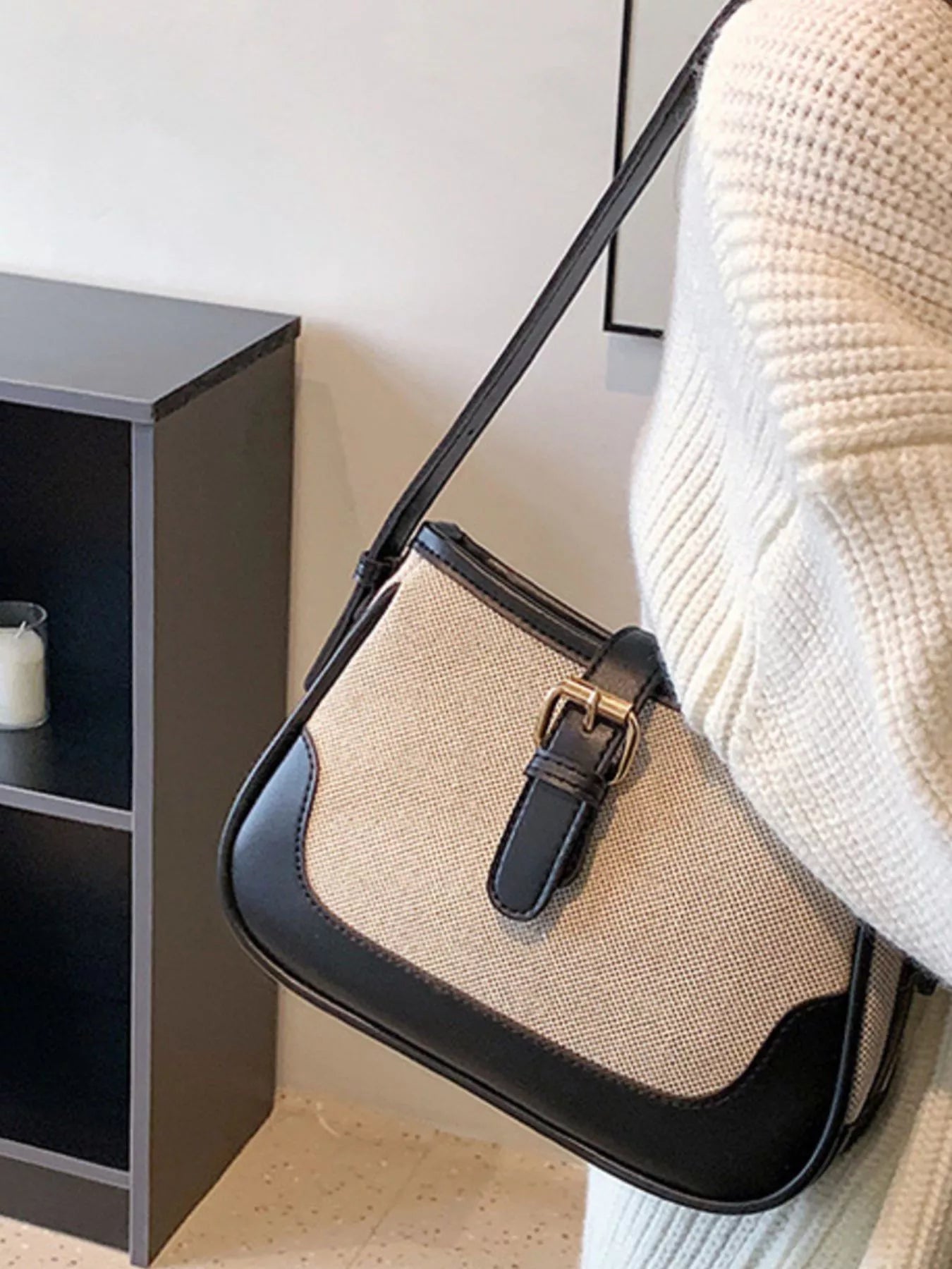 Contrast Buckle Shoulder Bag