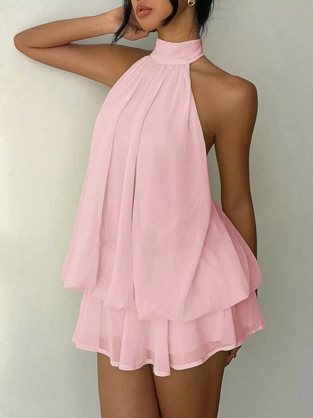 Halter Neck Ruched Mini Dress