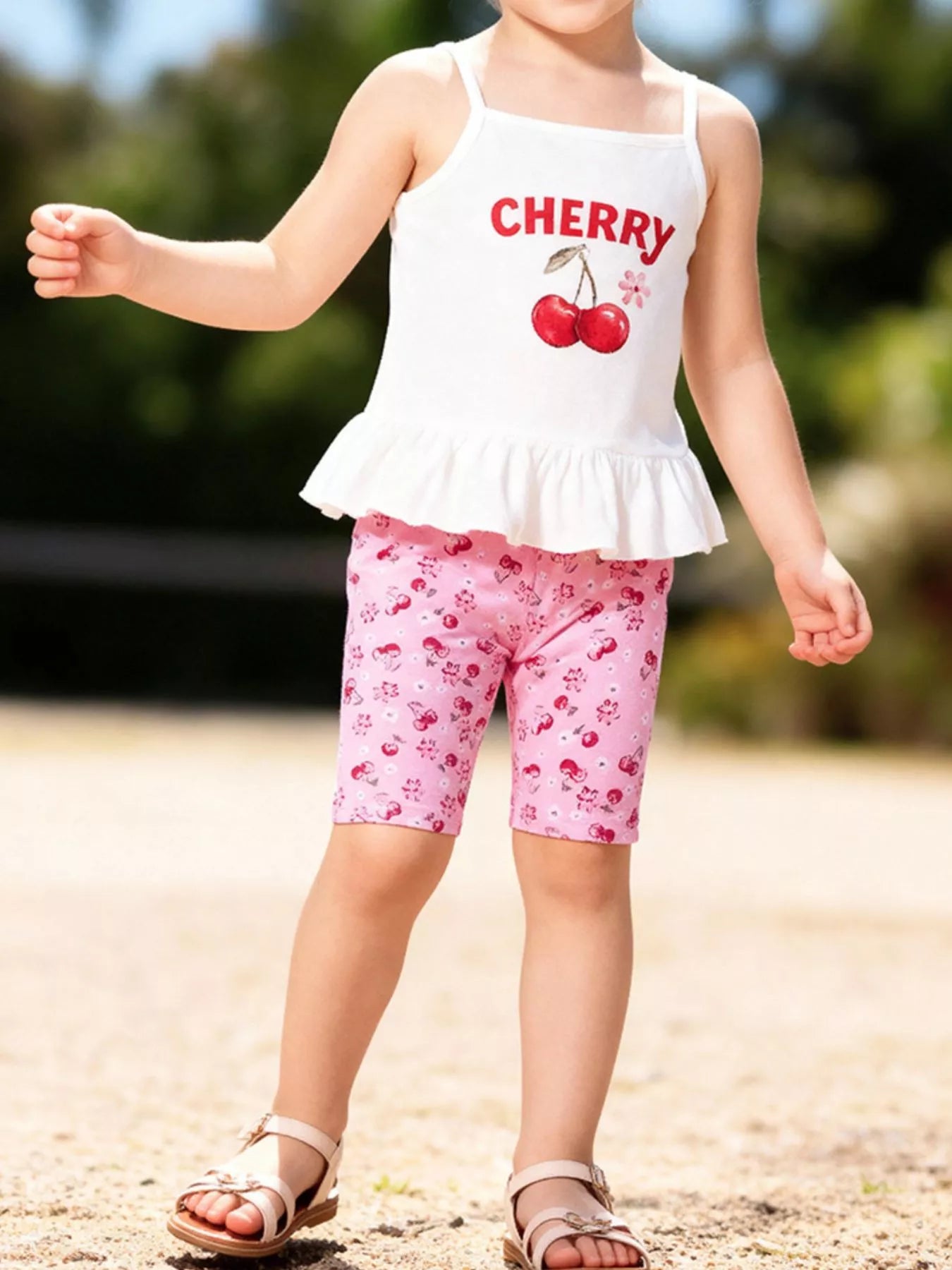 Children's Cherry Print Summer Outfit Set