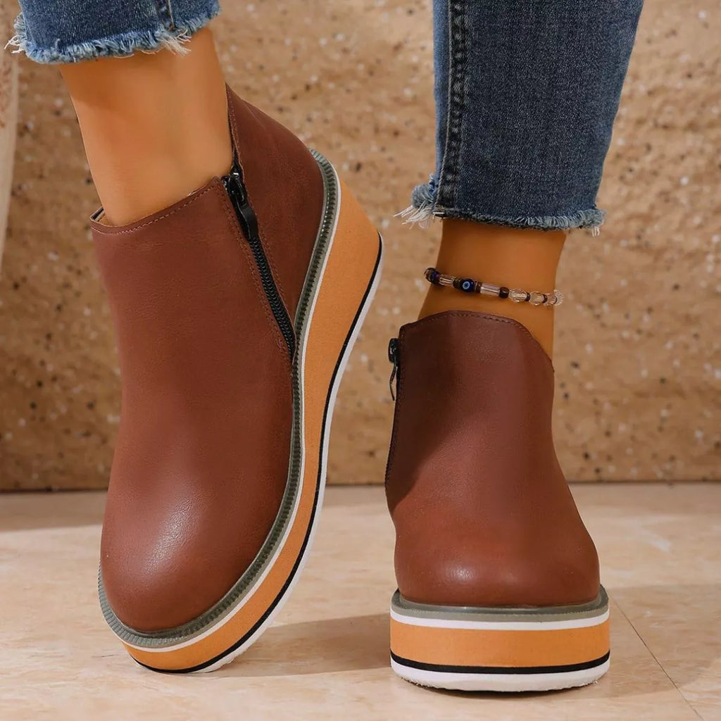 Round Toe Wedge Ankle Boots
