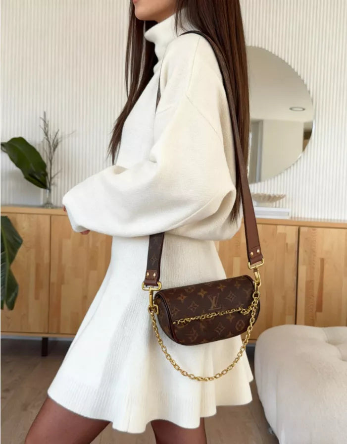 Turtleneck Dropped Shoulder Sweater and Skirt Set