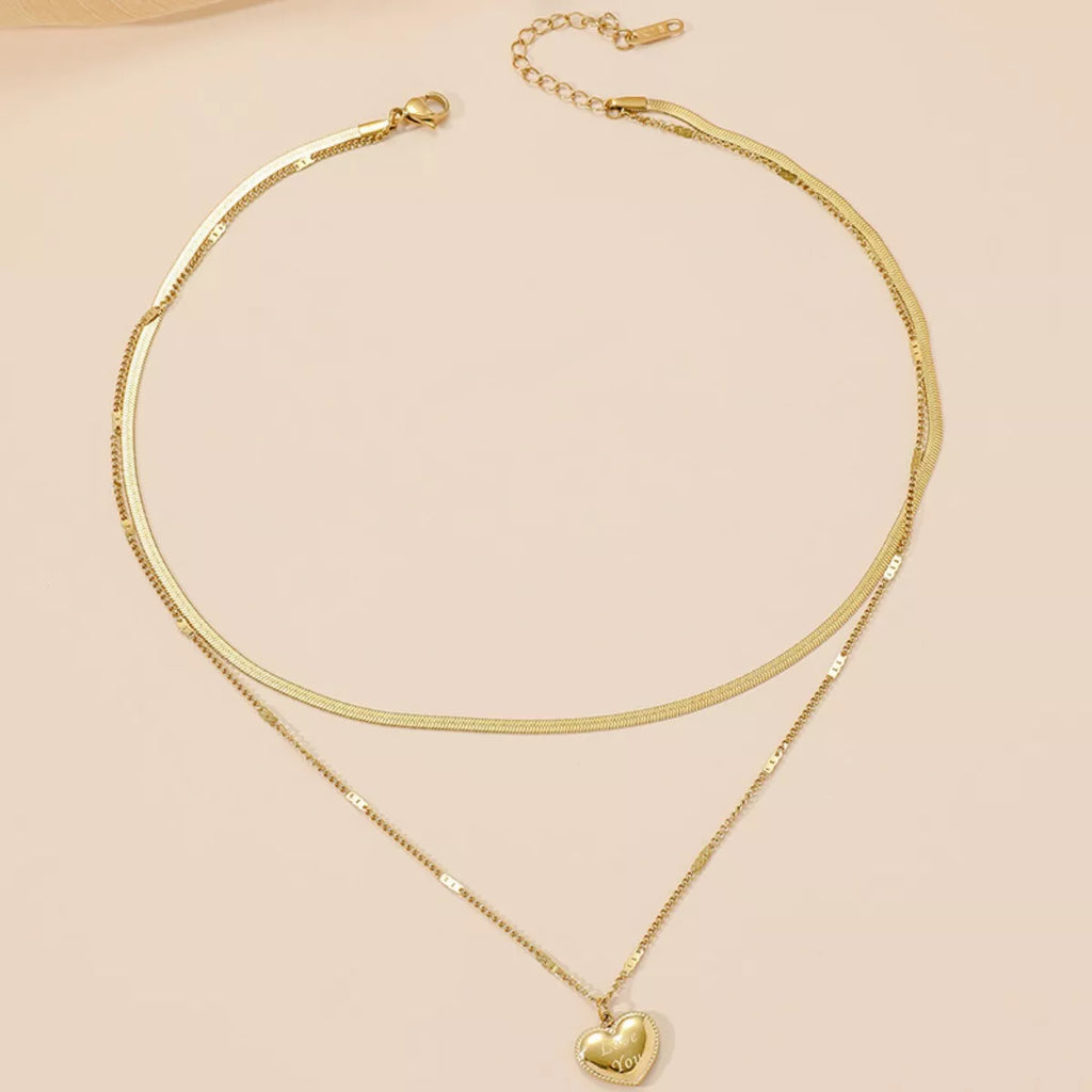 18K Gold-Plated Double Layered Heart Pendant Necklace