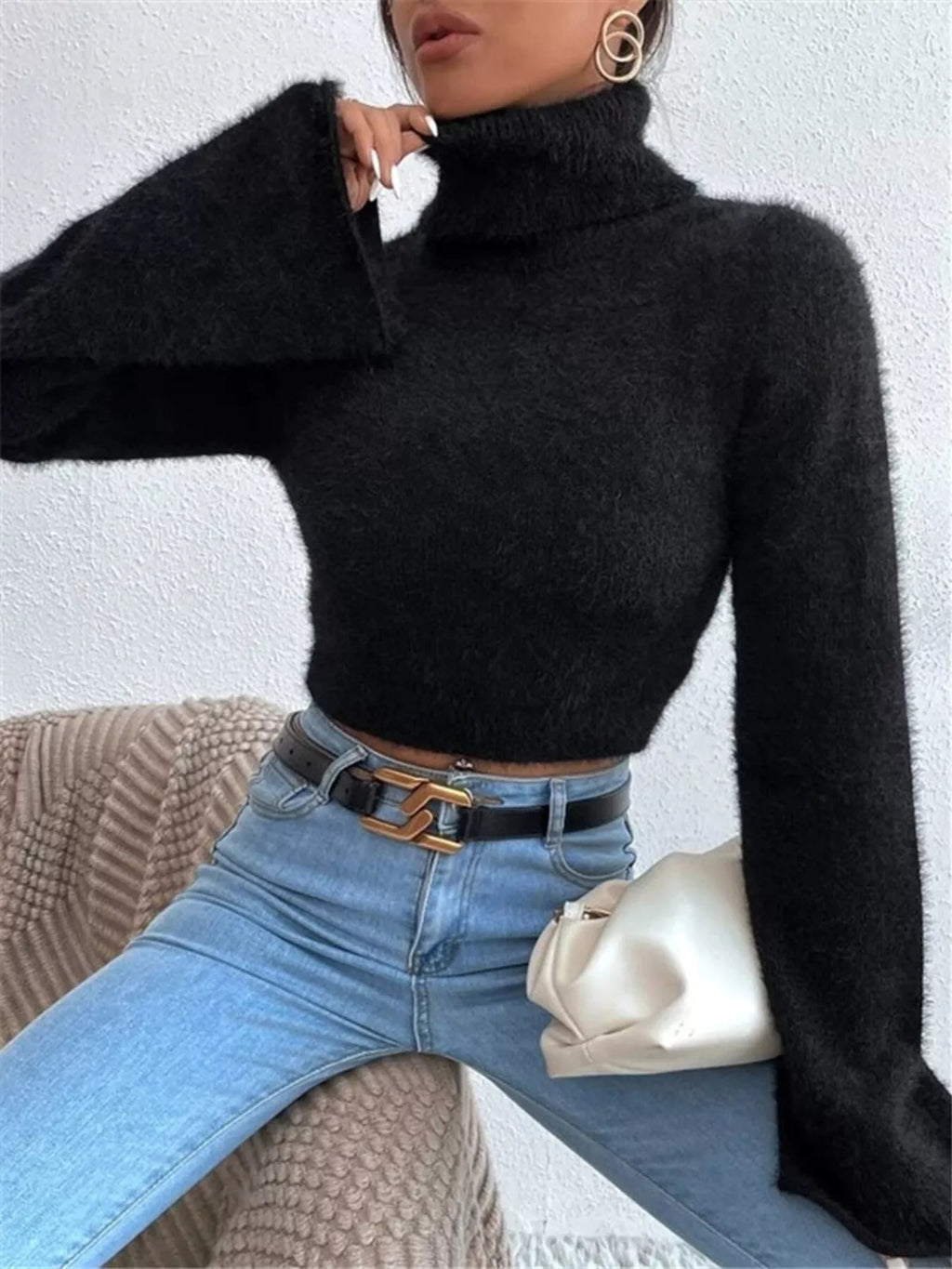 Turtleneck Flare Sleeve Sweater