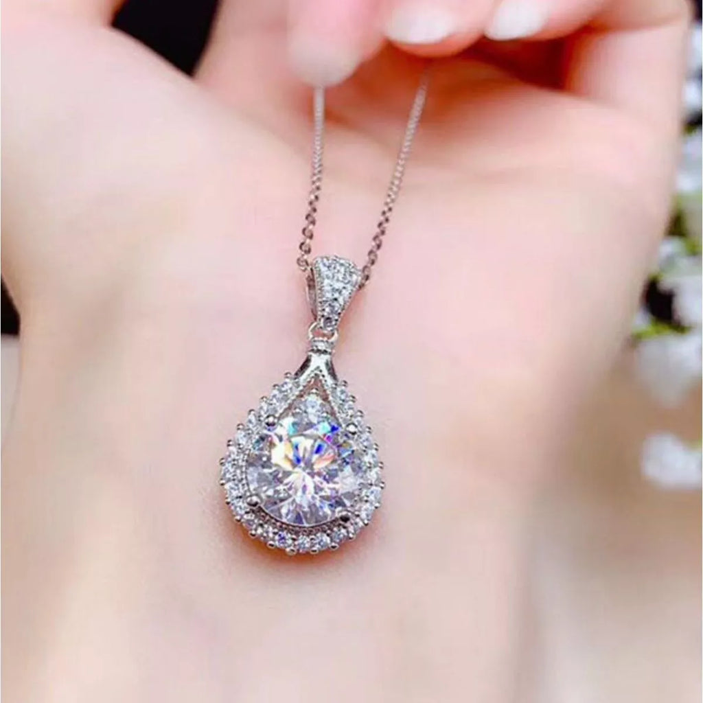 5 Carat 925 Sterling Silver Moissanite Teardrop Necklace