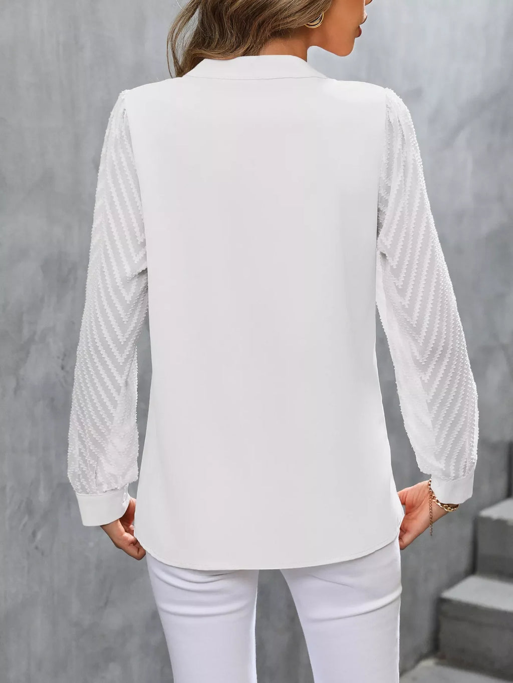 Sheer Sleeve V-Neck Blouse