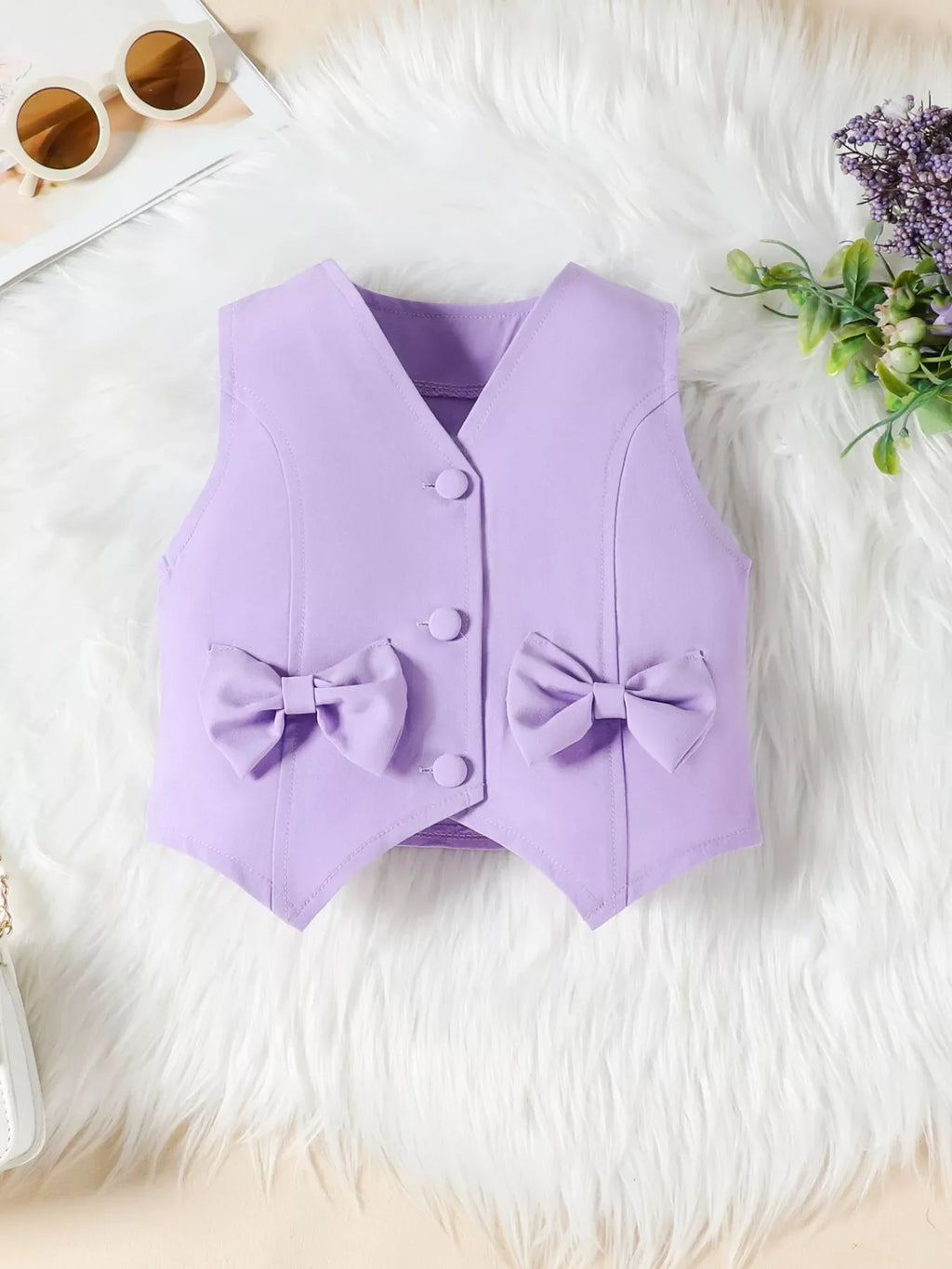 Children's Bowknot Vest & Pleated Skirt Set