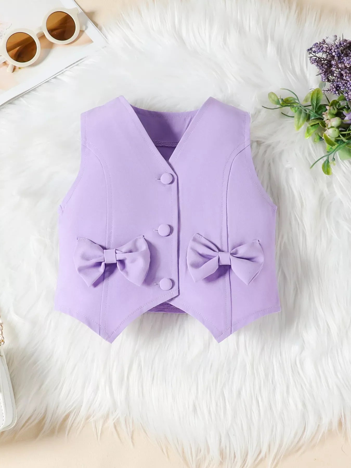 Children's Bowknot Vest & Pleated Skirt Set