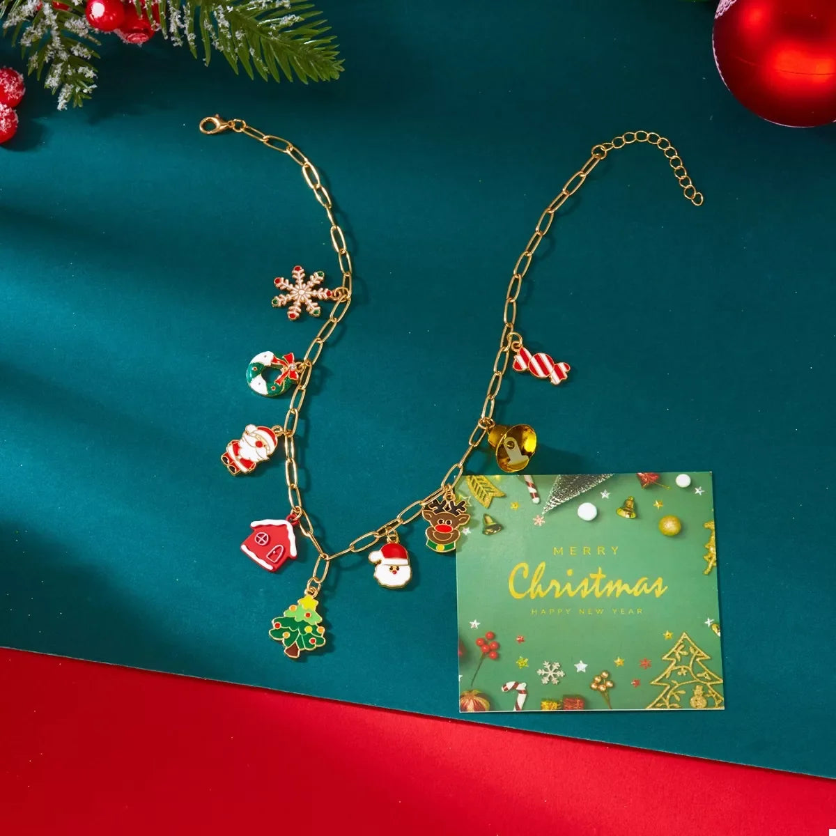 18K Gold-Plated Resin Christmas Theme Necklace