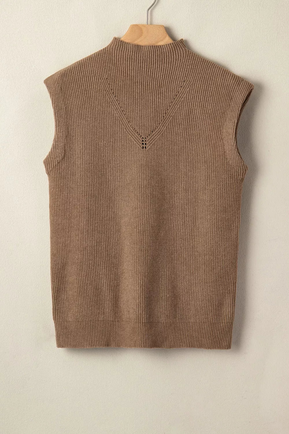 Solid Color Ribbed Knit Mock Neck Loose Sweater Vest