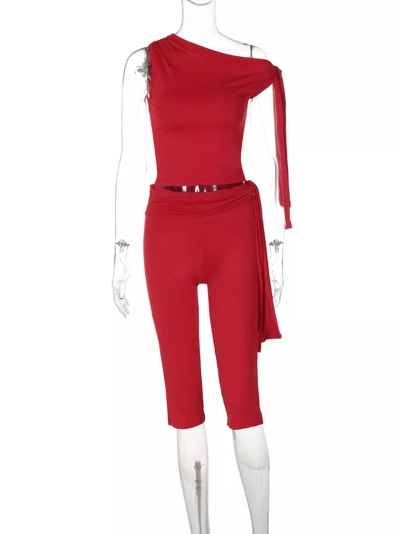 Asymmetrical One-Shoulder Top and Capris Set