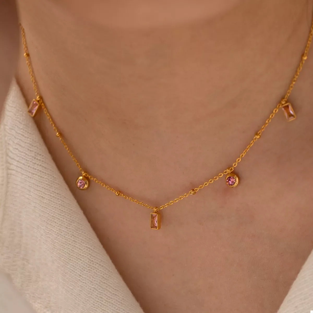 18K Gold-Plated Rhinestone Geometric Adjustable Necklace