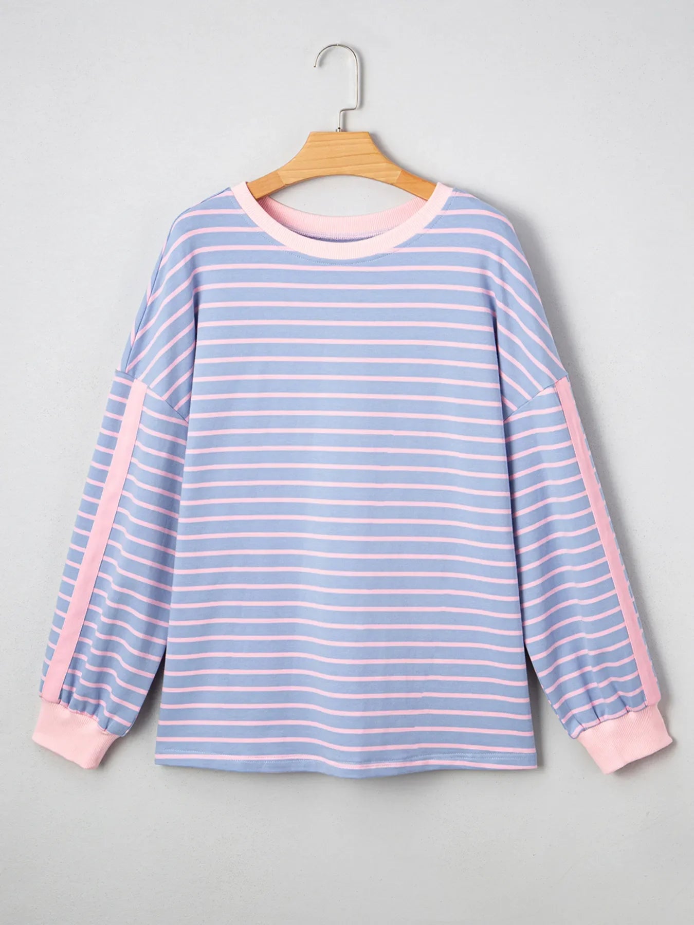 Stripe Oversize Contrast Trim Drop Shoulder Sweatshirt
