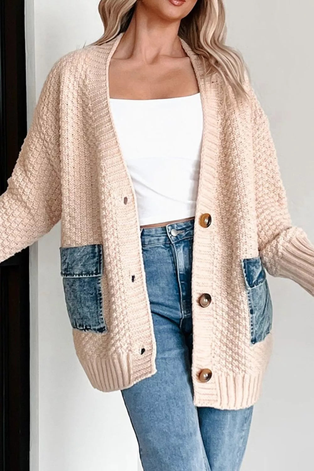 Textured Knit Open-Front Cardigan