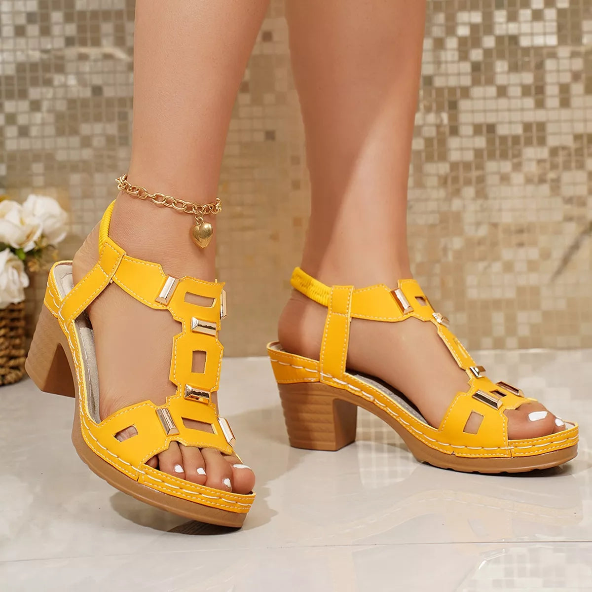 Open Toe Block Heels Sandals
