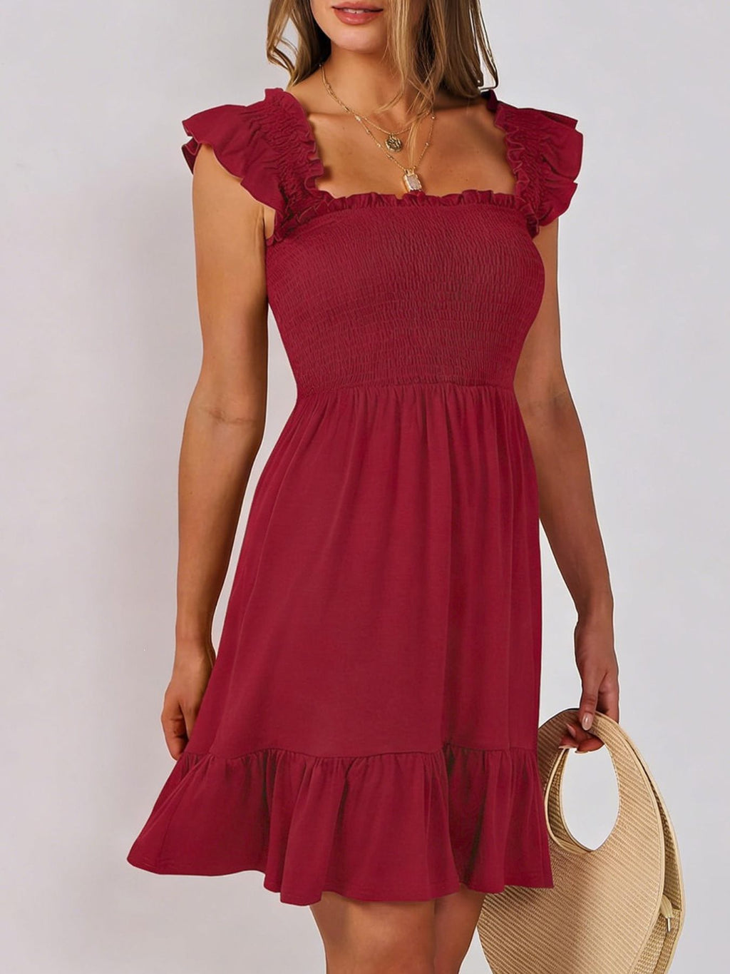 Smocked Ruffle Hem Mini Dress