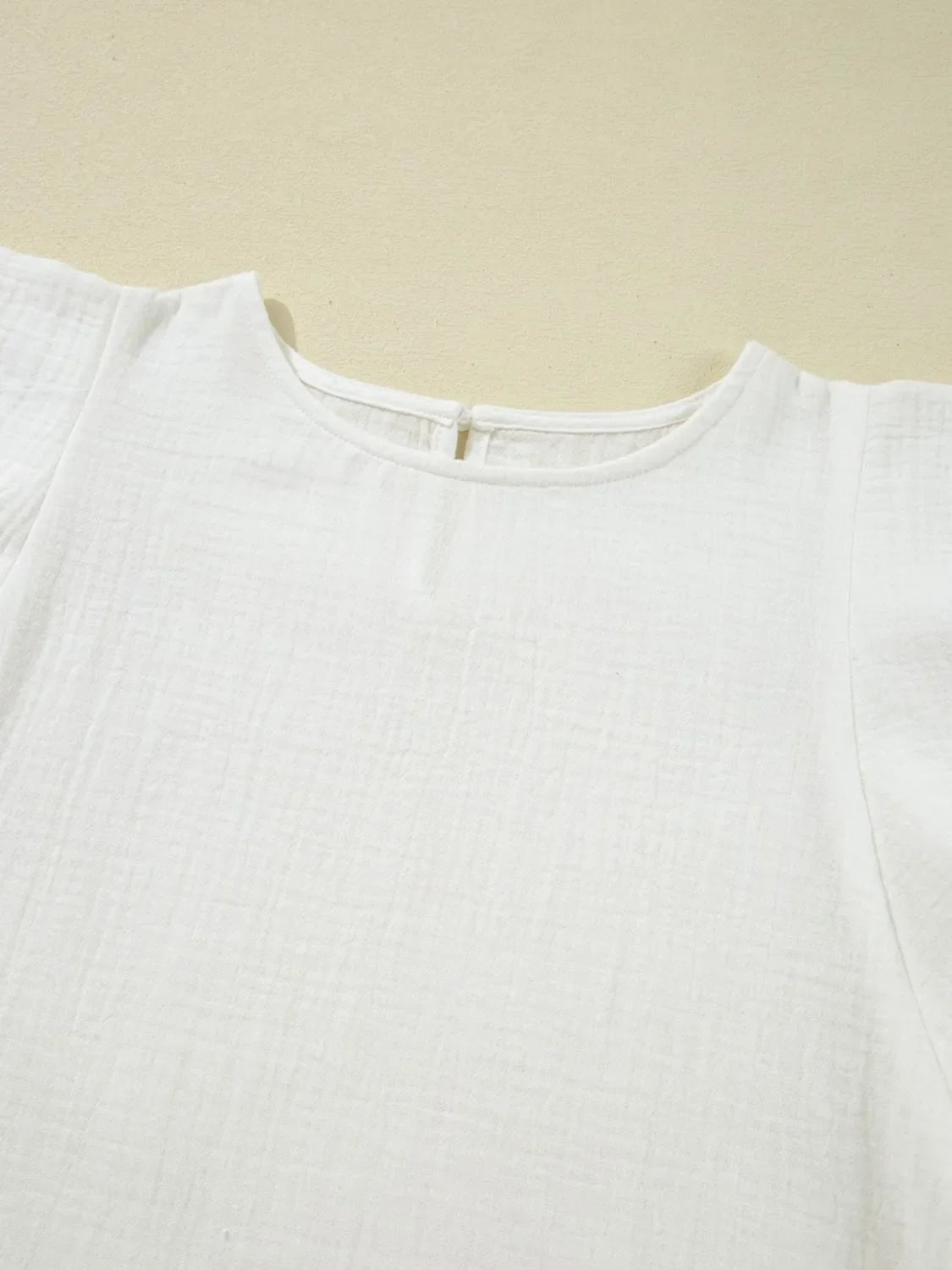Crinkled Layered Ruffled Flutter Sleeve Blouse