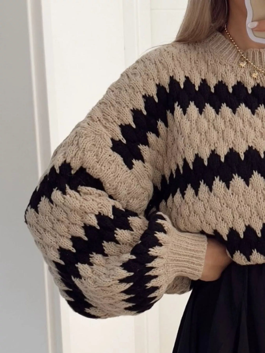 Striped Round Neck Dropped Shoulder Sweater