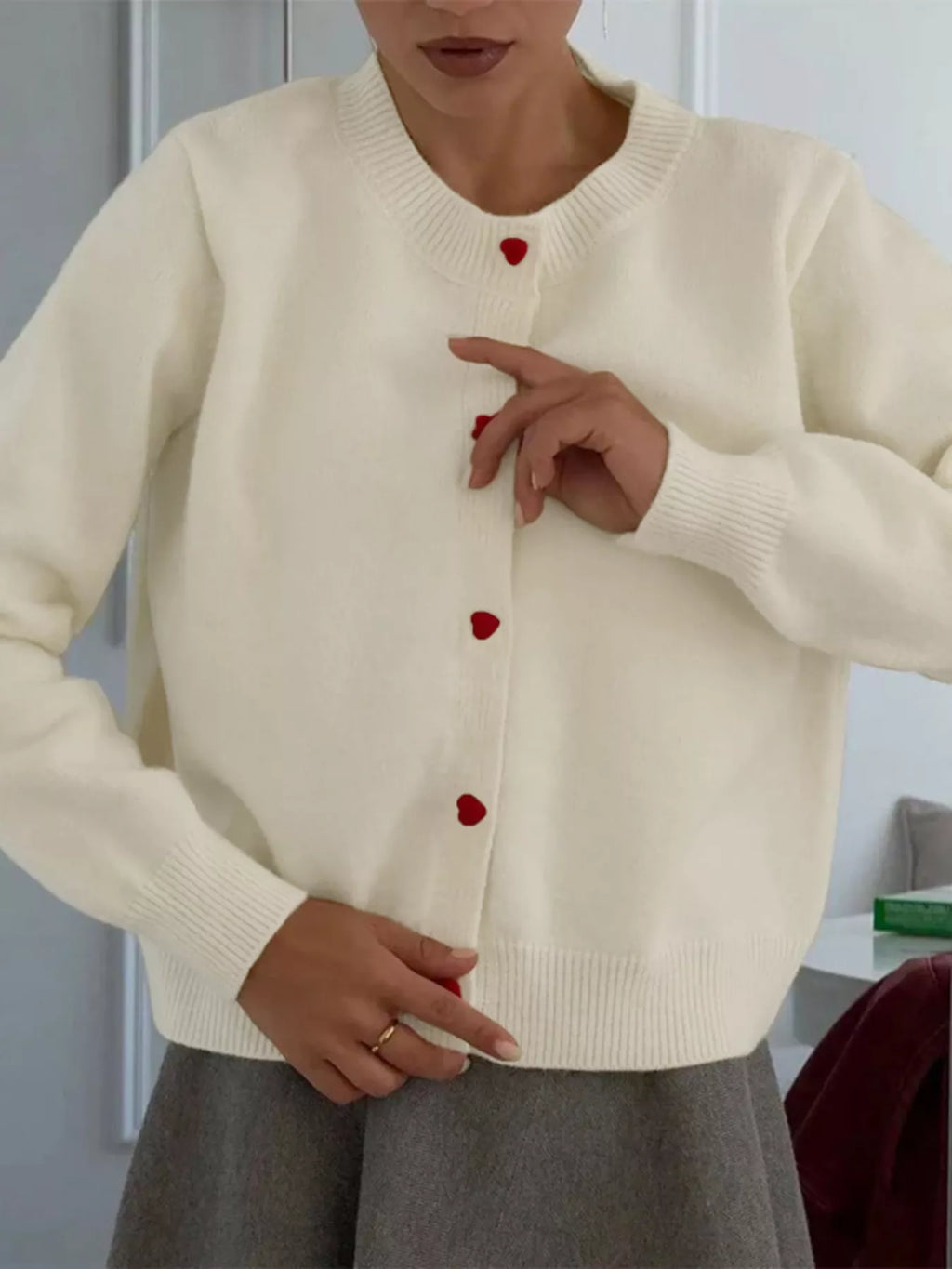 Button-Front Long Sleeve Cardigan