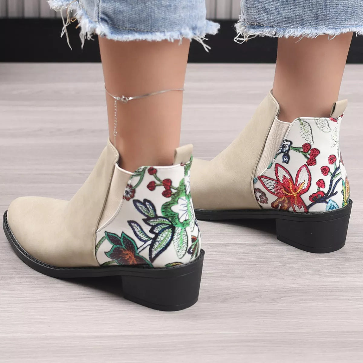 Point Toe Block Heels Ankle Boots