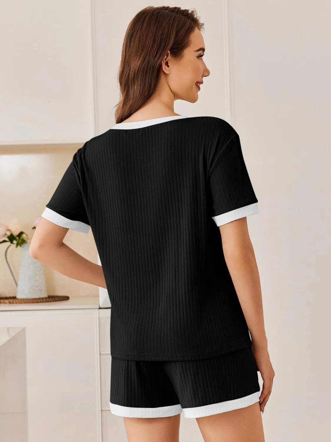 Ribbed Short Sleeve Top and Shorts Set