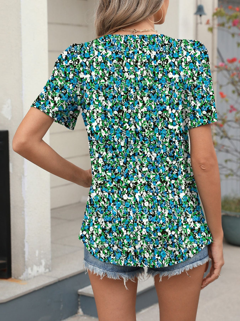 Floral Print Short Sleeve Blouse