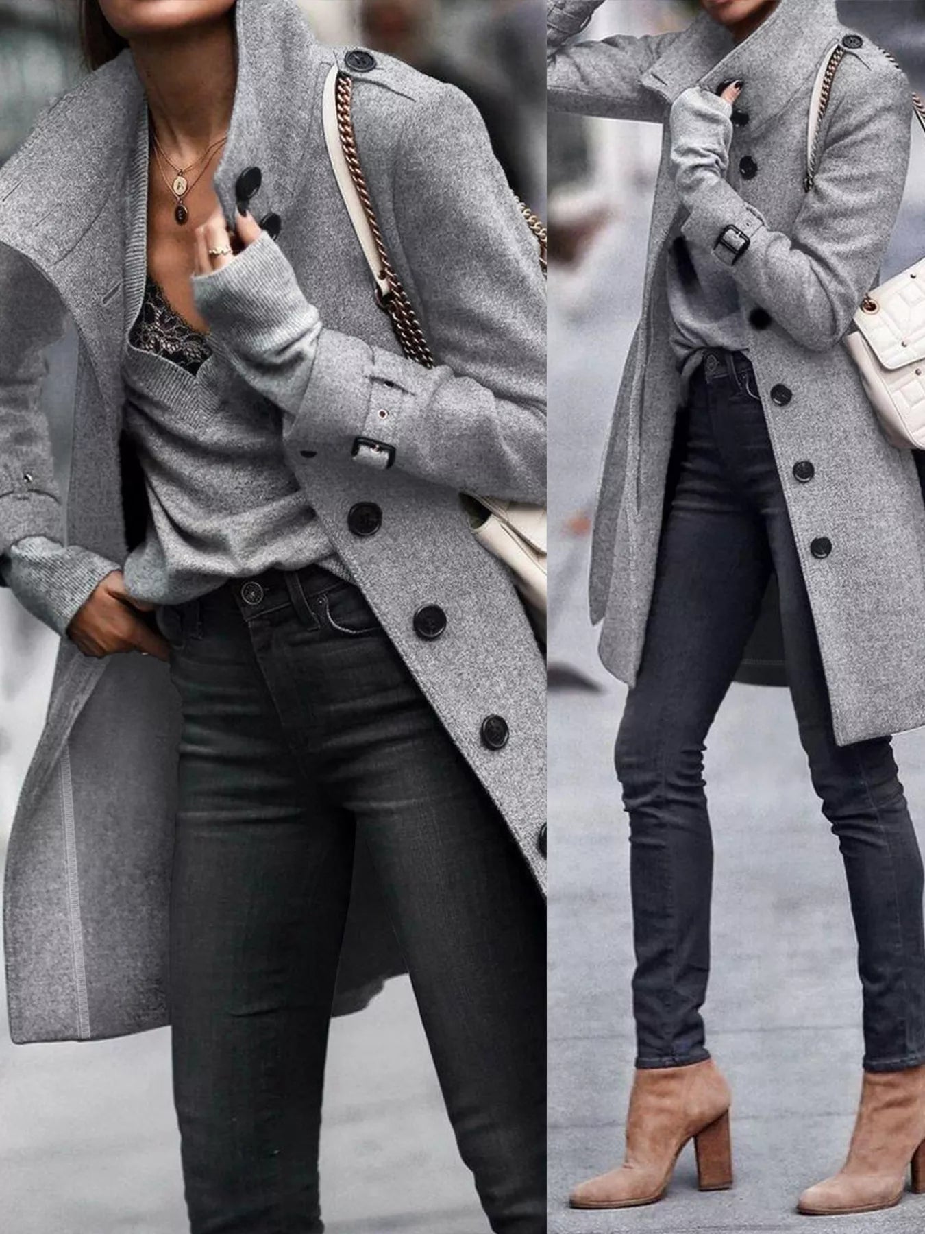 Button-Down Longline Coat with Belt