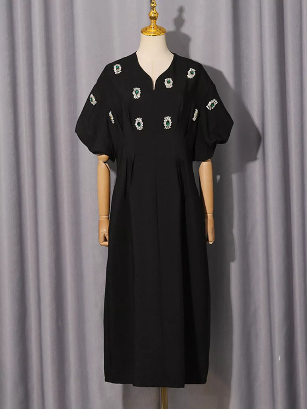 Embellished Puff Sleeve Midi Dress