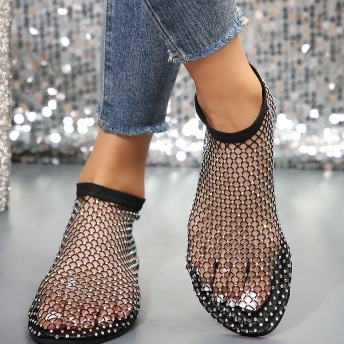 Rhinestone Round Toe Sandals