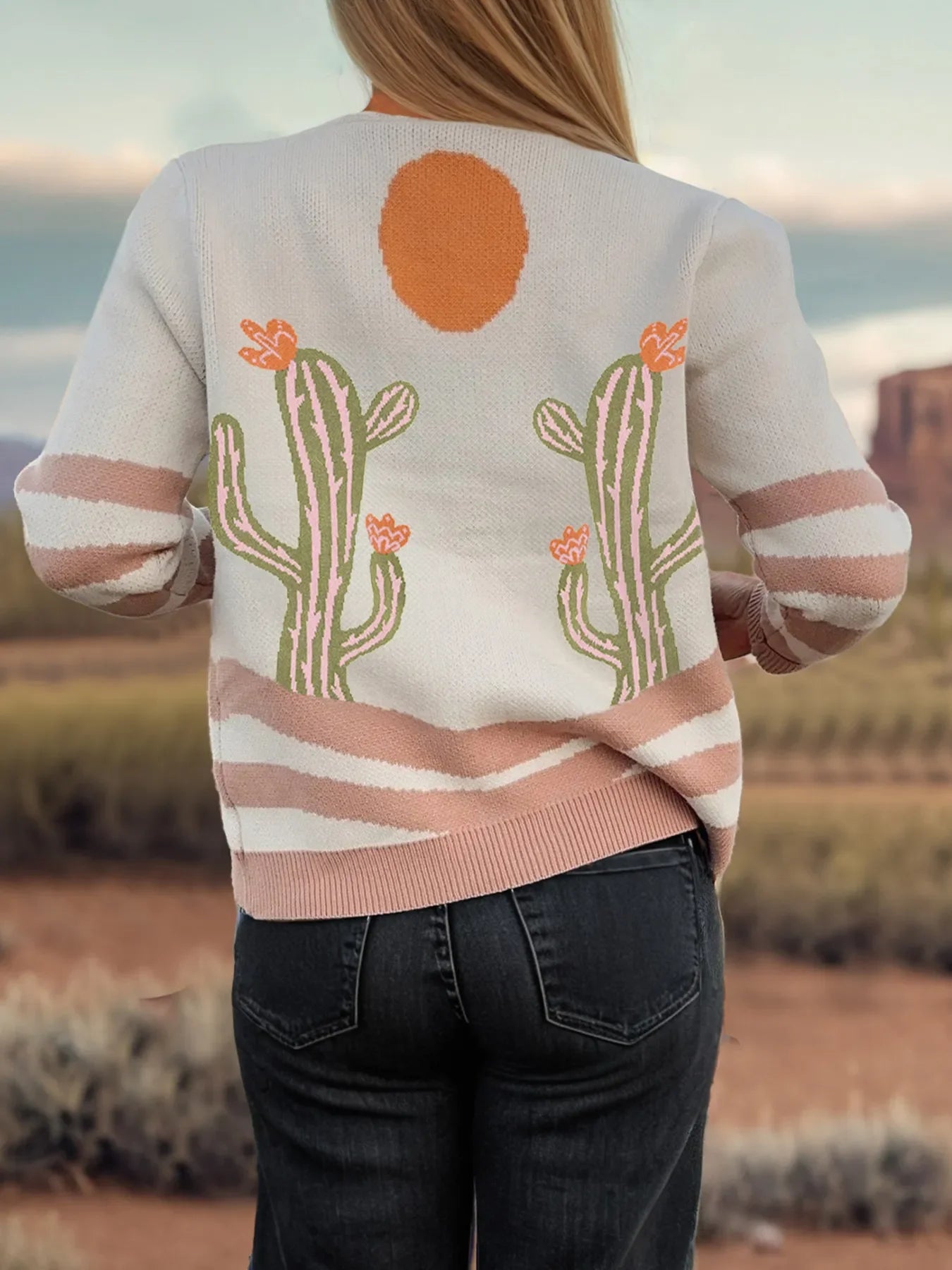 Desert Cactus Buttoned Front Sweater Cardigan